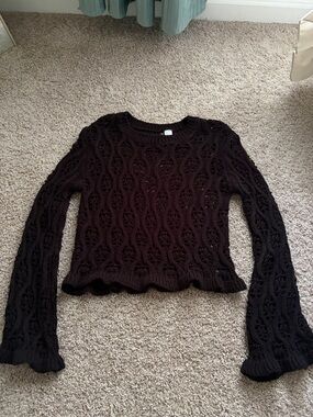 Divided Dark Brown Cable Knit Scoop Neck Sweater
